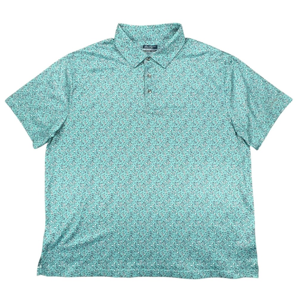 Ben Hogan Performance Polo Shirt Mens 2XL Teal Blue Cocktail Print AOP Golf